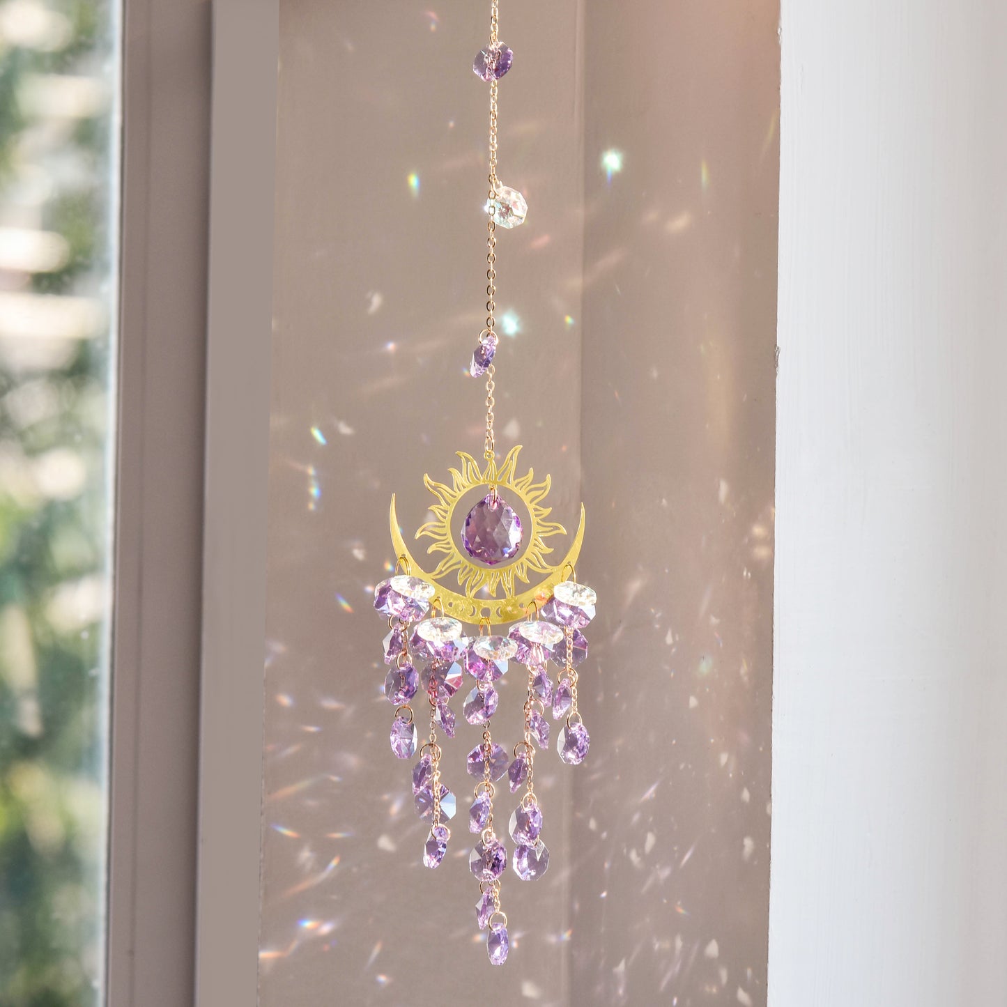 Celestial Crystal Suncatcher: Where Sun & Moon Embrace in Light