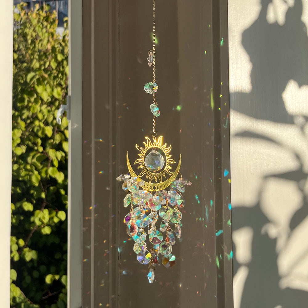 Celestial Crystal Suncatcher: Where Sun & Moon Embrace in Light